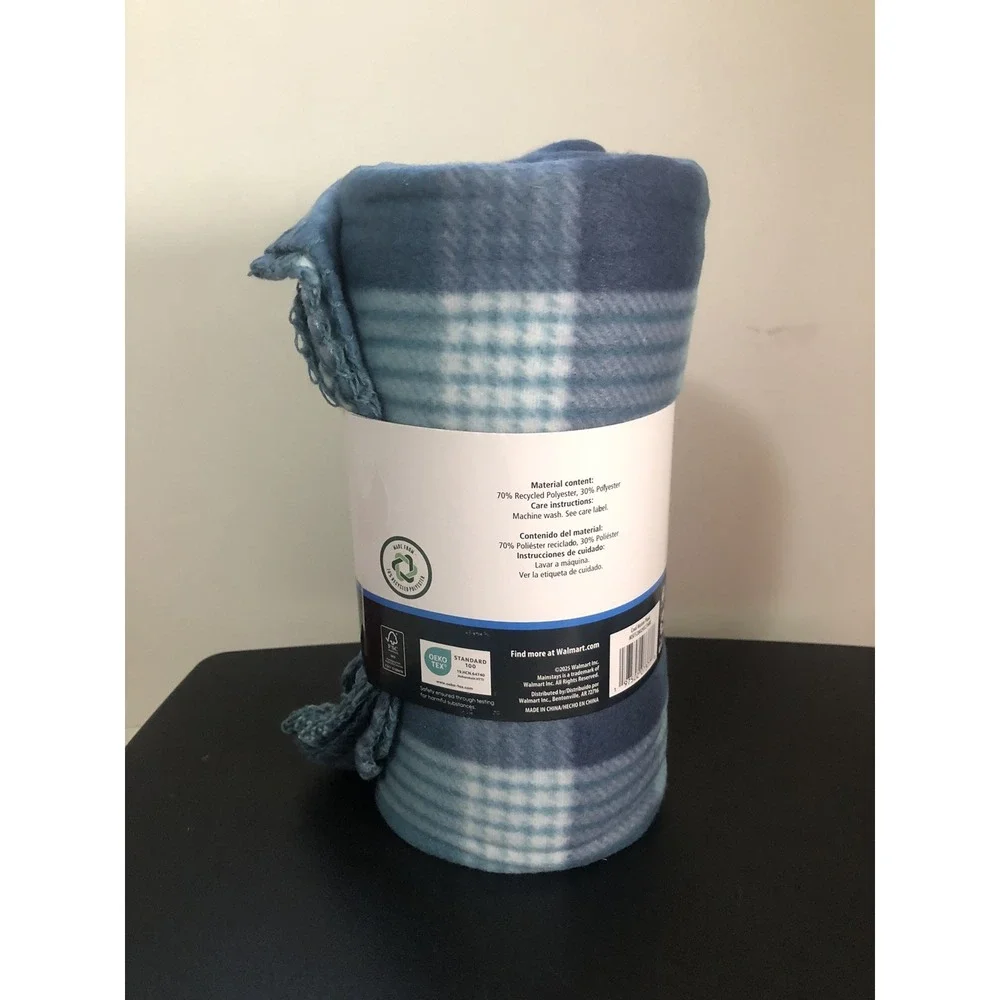 Mainstays Cozy Fleece Throw Blanket Blue Plaid‎ 50x60 Soft Warm